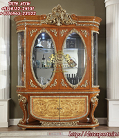 Armoire à curiosités de style français provincial à 4 portes, en bois de teck, finition argentée, verre, taille personnalisée, couleur personnalisée, décoration intérieure
