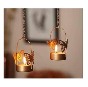 Gold Metal Butterfly Hanging <b>Tealight</b> Candle Holder Vintage Iron <b>Lantern</b> Luxury Tea Light Holders Wedding Ramadan Decor Holder - Product Image 1