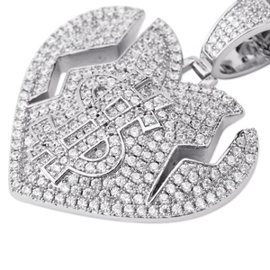 Collier pendentif cœur brisé micro-pavé plaqué or, bijoux hip-hop unisexe, cadeau - Product Image 1