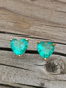 Green Emerald Heart Stud <b>Earrings</b> Small Tiny Design 925 Sterling <b>Silver</b> 14K Gold Plated Butterfly <b>Back</b> Fine Jewelry - Product Image 3