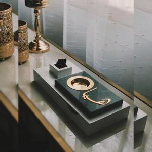 Brûleur d'encens en marbre avec calligraphie arabe dorée, diffuseur d'aromathérapie, plateau décoratif moderne – Fait main, portable pour la maison - Product Image 1