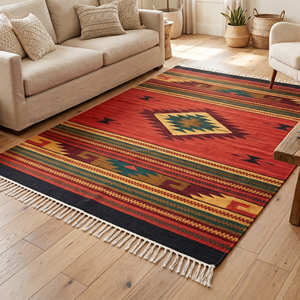 Tapis de sol en laine kilim d'inspiration anatolienne 8' x 10' pour salon, collection designer, projets hôteliers rustiques et boutique - Product Image 6