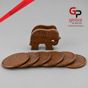 High Quality Elephant Designed Cover Eco-Friendly Modern Round <b>Wooden</b> Coasters <b>Set</b> for Drinks <b>Tea</b> Cups Coaster - Product Image 1