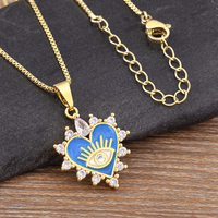 Collier Pendentif Cœur Émaillé QIKU Œil Turc Plaqué Or Bordure CZ Protection Spirituelle Charme Bohème Bijoux Prêt à Expédier