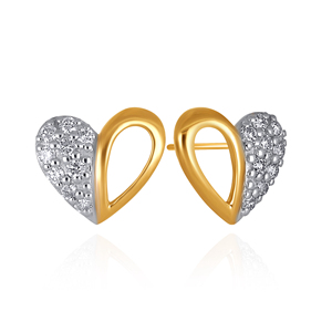 Boucles d'oreilles clous en diamant sculpté en forme de cœur fendu, motif floral ouvert, diamant rond cultivé en laboratoire, or 18 carats, bijoux de mariage élégants - Product Image 3