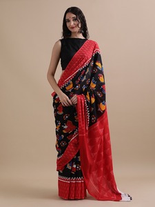 Sari en coton pur Mulmul imprimé au bloc, sari indien traditionnel imprimé à la main, fournisseur en gros - Product Image 4