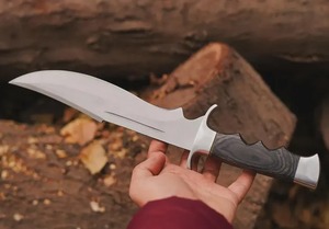 Couteau Bowie en acier D2 fait main, manche en bois Pakka naturel avec étui en cuir, couteau de survie pour le camping, couteau d'extérieur - Product Image 5