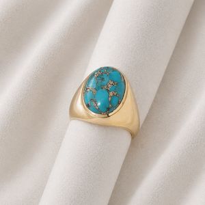 Natural Turquoise <b>Statement</b> <b>Ring</b> Gold Plated Brass Handmade Oval Cabochon Gemstone <b>Ring</b> For Women Gift - Product Image 4