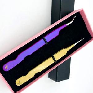 Pince à épiler en acier inoxydable enduite de poudre d'or violet néon personnalisée durable pour cils pointus - Product Image 3