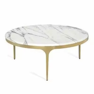 Factory Direct Veined White Marble Surface Slim Gold Leg Coffee <b>Table</b> For Hotel Reception Area Evening Cocktail Serving <b>Table</b> - Product Image 1
