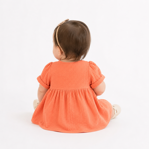 Robe en gaze de coton à manches bouffantes pour bébé fille |   Robe d'été décontractée et douce - Product Image 5