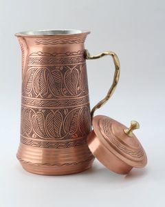 Pichet en cuivre martelé avec couvercle et poignée, carafe à eau en métal vintage classique pour la maison - Product Image 5