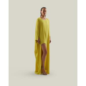Handmade Yellow <b>Kaftan</b> Dress O-Neck Full Sleeve Straight Silhouette <b>Summer</b> Sheath Gown Solid Color Comfortable Women Dress - Product Image 2