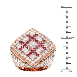 EtherStar 3.50ct Lab Grown Diamond Luxury <b>Mens</b> <b>Ring</b> Gold <b>Ruby</b> Lattice Square Halo Pave Signet Pinky Band - Product Image 5