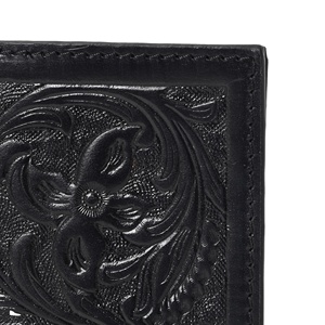 Black Western Floral Hand Tooled Leather <b>Passport</b> <b>Cover</b> Zipper Closure Credit Card Holder Handmade Travel Wallet - Product Image 2