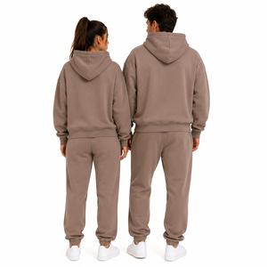 Unisex 100% Cotton Anti-Wrinkle Fleece Tracksuit Set Blank Hoodie <b>Sweatpants</b> Couples Matching Custom Logo <b>Wholesale</b> - Product Image 2