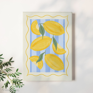 Arte Moderno para Pared de Cocina, Limones Abstractos en Fondo Rosa Pastel, Arte de Frutas en Acuarela sobre Lienzo, Decoración Vibrante para Comedor - Product Image 1