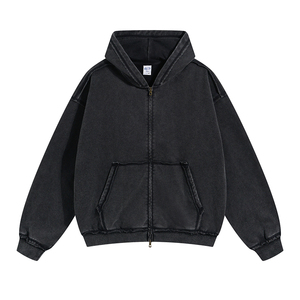Trendy 100% Cotton Knitted <b>Fleece</b> Mens Streetwear Hoodie <b>Jackets</b> Baggy Fit Custom Logo - Product Image 5