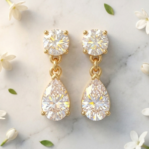 Boucles d'oreilles clous en or jaune massif 9K avec diamant taille poire pour femme, tendance, pour mariage, anniversaire, soirée, certifiées IGI, bijoux fins - Product Image 5