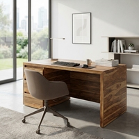 Bureau de direction moderne haut de gamme avec tiroirs de rangement en teck massif, design durable, unité décorative pour espace de travail debout