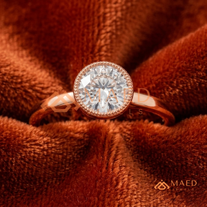 Rose Gold Plated Round Cut Bezel Halo Engagement <b>Ring</b> Women Milgrain Edge Solitaire American Diamond <b>CZ</b> Wedding <b>Ring</b> - Product Image 1