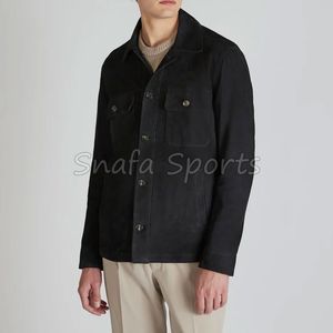 Chaqueta de Gamuza Negra para Hombre, Estilo Motero, con Cuello Camisero y Botones Fáciles de Abrochar - Product Image 2