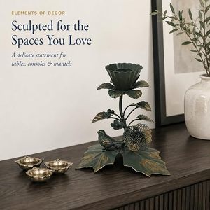 Support de bougie sculpté en forme de fleur avec décor d'oiseaux et de feuilles pour tables, consoles, manteaux de cheminée - Product Image 2