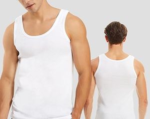 Undershirts Plain Dyed <b>White</b> Front Logo Training 100% Cotton Knitted O-Neck Casual <b>Men's</b> Gym <b>Vest</b> Breathable 120g - Product Image 1