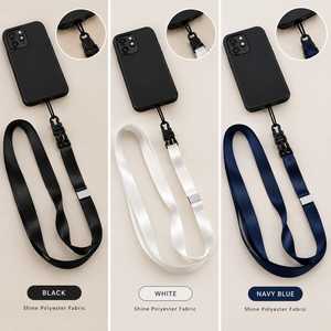 Cordon de cou en polyester avec boucle en plastique et connecteur métallique plat, noir, pour badge d'identification, téléphone, clés, cartes et accessoires - Product Image 4