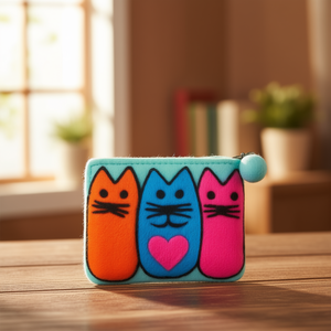 Porte-monnaie en feutre Cyan Trio of Cats - Product Image 3