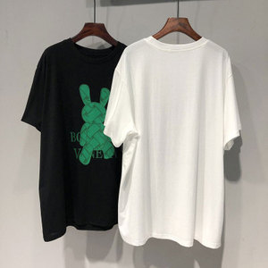 Camiseta Negra Extra Grande de Algodón con Estampado de Conejo Verde, Manga Corta, Cuello Redondo, Informal, para Hombre, Tejido de Punto - Product Image 4