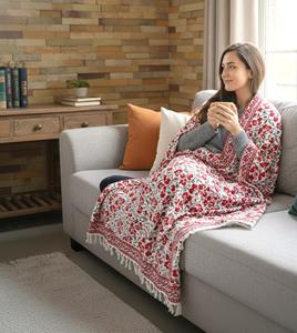 <b>Luxury</b> Eco-Friendly 100% Cotton Hand Block Print Throw <b>Blanket</b> for Home Decor-Modern Style All-Season Use Wholesale Product - Product Image 1