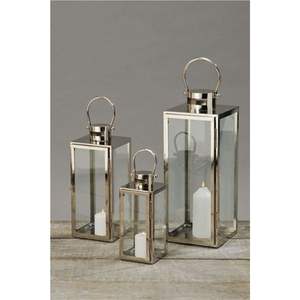 Ensemble de lanternes modernes en acier inoxydable argenté et verre, porte-bougie décoratif suspendu pour centre de table de mariage, maison et jardin - Product Image 1