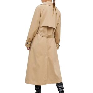 Manteau long trench-coat beige chaud personnalisé à double boutonnage avec ceinture, en polyester tissé, résistant au vent, de haute qualité - Product Image 2