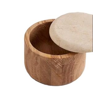 Petit pot de rangement rond en marbre avec couvercle en bois, boîte à bijoux décorative pour la maison, pour le bureau et le salon, boîte cadeau moderne - Product Image 1