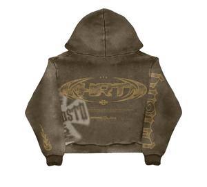 Sweat à capuche zippé personnalisé vintage délavé à l'acide 100% Coton Écologique Coupe-vent Brodé Imprimé Clouté Robuste - Product Image 2