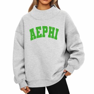 Alpha / Epsilon / Phi <b>Mock</b> <b>Neck</b> Sweatshirt AEPHI Custom Logo Chenille Letter Embroidery Cotton Fleece Women College Apparel - Product Image 1