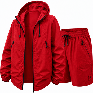 Wholesale Custom <b>Men's</b> Hooded Nylon Windbreaker <b>Jacket</b> and Shorts Set OEM Manufacturer Water Resistant - Product Image 3