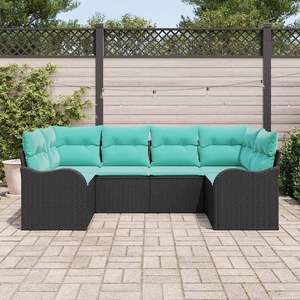 Black Poly Rattan Garden <b>Sofa</b> <b>Set</b> With Cushions Outdoor Furniture Contemporary Design - Product Image 6