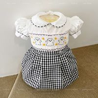 Robe de bébé fille Halloween à motif main de fantôme brodée, en coton 100% noir à carreaux, manches bouffantes, vêtements de boutique personnalisés