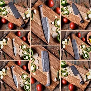 Ensemble de couteaux de cuisine en acier Damas faits à la main, 5 pièces, manche en bois, bord dentelé tranchant, 67 couches, pour droitier BA - Product Image 4