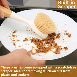 Set di 2 Spazzole per Pulizia Cucina con Manico in Bambù e Raschietto Integrato per Pentole, Padelle e Lavello - Product Image 2