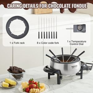 Set di pentole per fonduta elettrica da 8 forchette da 3 quarti in acciaio inossidabile scaldabagno per dessert al formaggio-pentole per il controllo della temperatura da esterno - Product Image 5