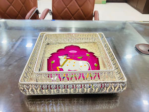 Ensemble de plateaux pichwai carrés en argent allemand pour les cadeaux plateaux décoratifs pour les festivals ensemble de plateaux pooja - Product Image 3