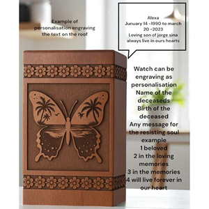 Butterfly & Palm <b>Tree</b> Cremation Urn: Engraved Rosewood, Personalized Memorial urn Memorial Keepsake by AYAANS - Product Image 5