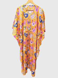 Robe kimono jaune à imprimé poulet pour femme, col en V, manches courtes, tunique longue - Product Image 2