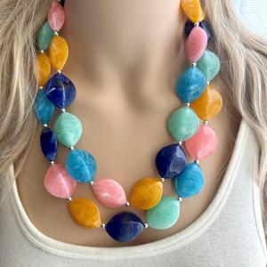 Handmade Geometric Triple Layer Acrylic Resin Bead <b>Statement</b> <b>Necklace</b> Chunky Bib Women Fashion Jewelry Lightweight - Product Image 4