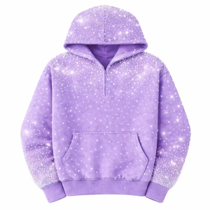 OEM Custom Men's <b>Black</b> Colorful Diamond Cotton Fleece <b>Zip</b> <b>up</b> Men Sweatshirts Heavyweight Rhinestone Embellished <b>Hoodies</b> - Product Image 4