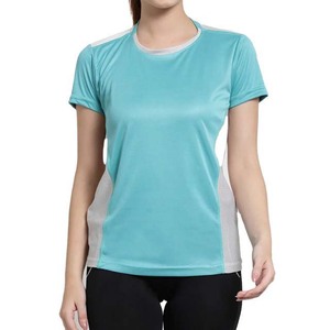 เสื้อยืดแขนสั้นคอกลมทรงสปอร์ตสำหรับผู้หญิง สีฟ้าอ่อนเทา ด้านข้างเป็นผ้าตาข่าย แห้งเร็ว ผลิตจากโพลีเอสเตอร์ถัก ทรงปกติ สำหรับฤดูใบไม้ผลิและฤดูร้อน - Product Image 1