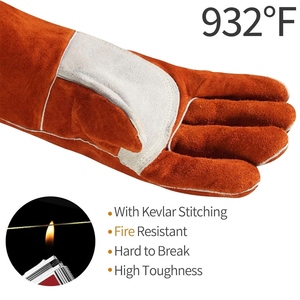Leather Welding Gloves Reinforced Palm Aramid Stitching Heat <b>Fire</b> Resistant CE Certified Safety Cuff Welding Gloves - Product Image 6